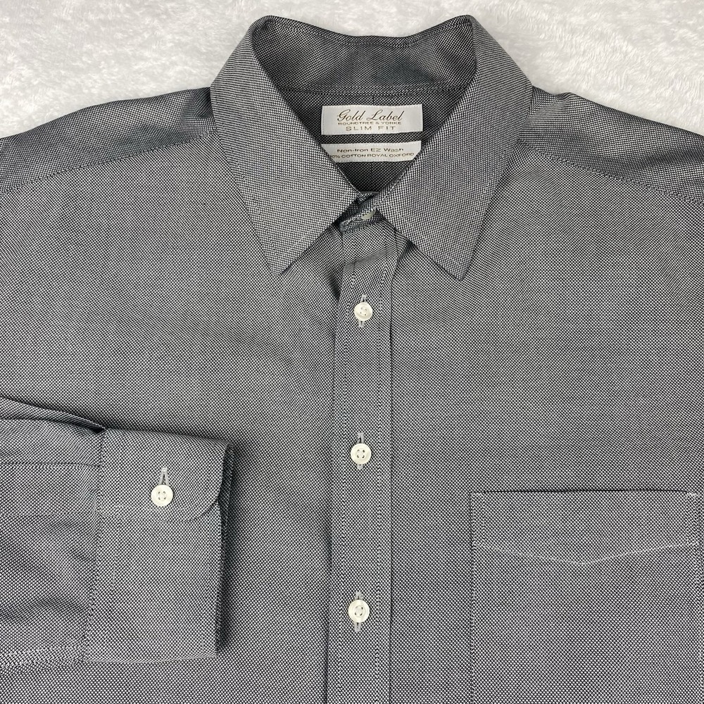 Roundtree & Yorke Gold Label Dress Shirt Mens 17-35 Silver Gray Oxford Slim Fit